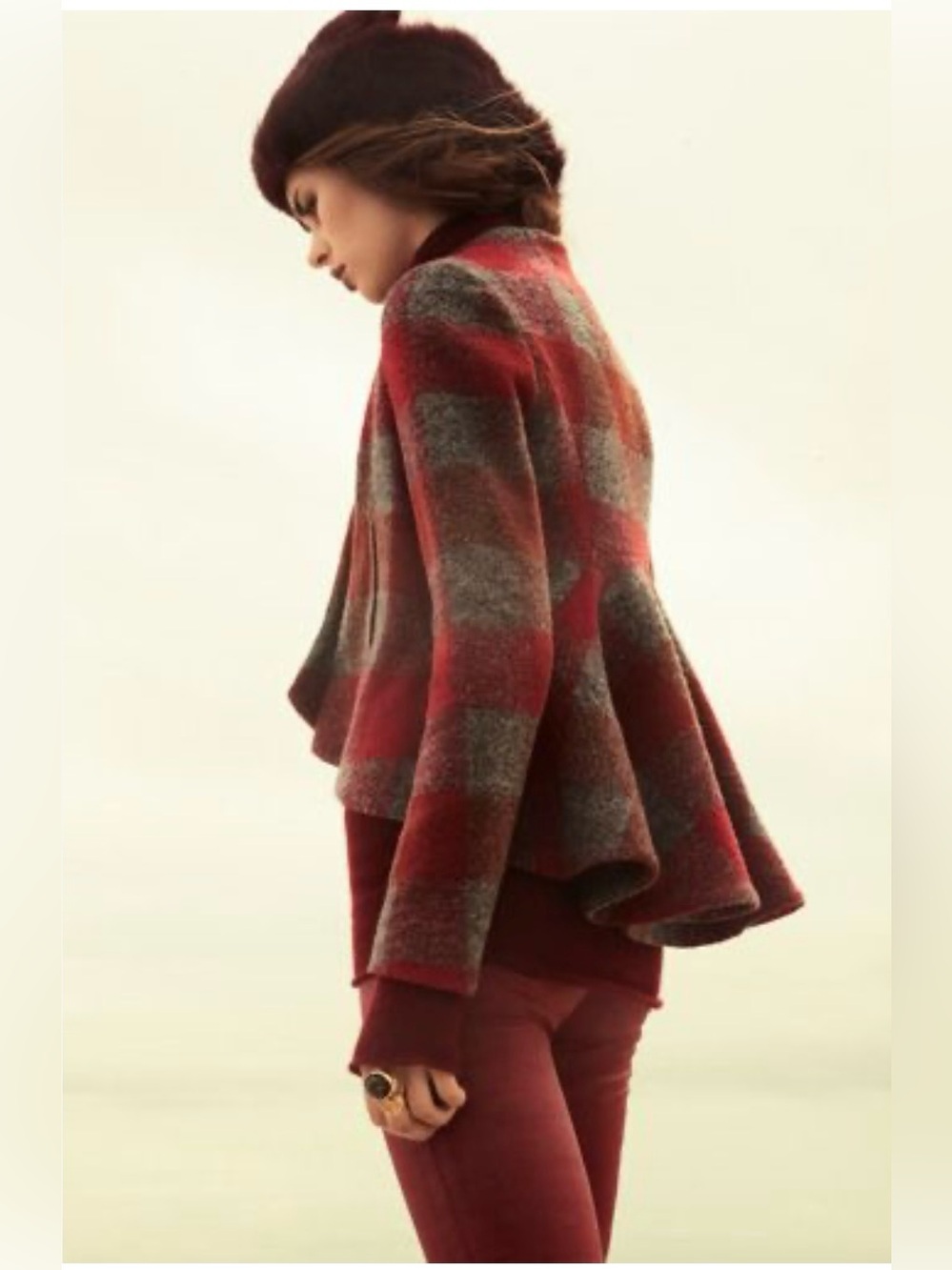 Thakoon Red, Gray & Brown Plaid Pea Coat